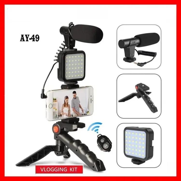 Ay-49 Vlogger Video Making Kits Vlog Microphone Led Fill Light Mini Tripod Mobile Holder