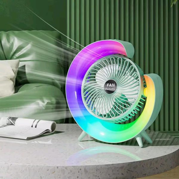 7 Color LED Atmosphere Mini USB Fan – Rechargeable, Quiet & Adjustable Table Fan (Portable)