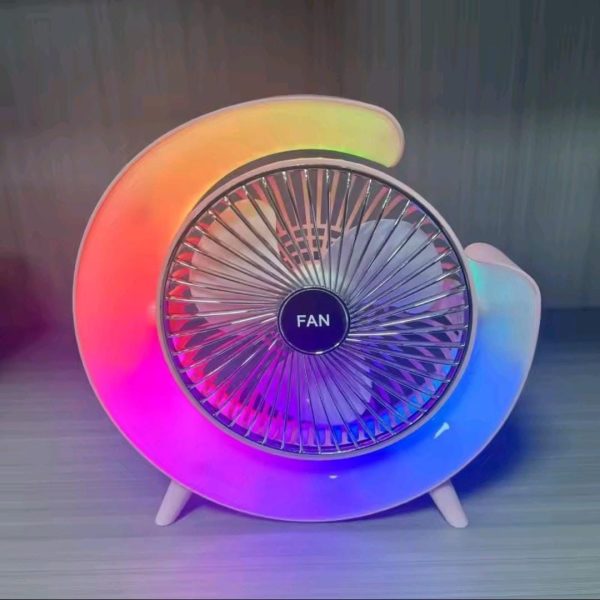 7 Color LED Atmosphere Mini USB Fan – Rechargeable, Quiet & Adjustable Table Fan (Portable)