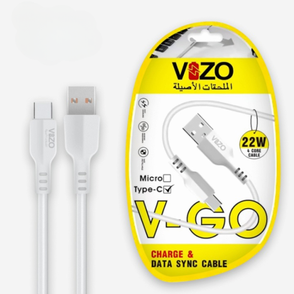 Vizo V-Go 22W Fast Charging Type-C Data Cable | High-Speed Charging Lead for Android Phones & Tablets | 1 Meter Durable Cable