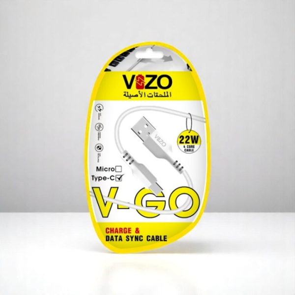 Vizo V-Go 22W Fast Charging Type-C Data Cable | High-Speed Charging Lead for Android Phones & Tablets | 1 Meter Durable Cable