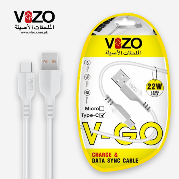 Vizo V-Go 22W Fast Charging Type-C Data Cable | High-Speed Charging Lead for Android Phones & Tablets | 1 Meter Durable Cable