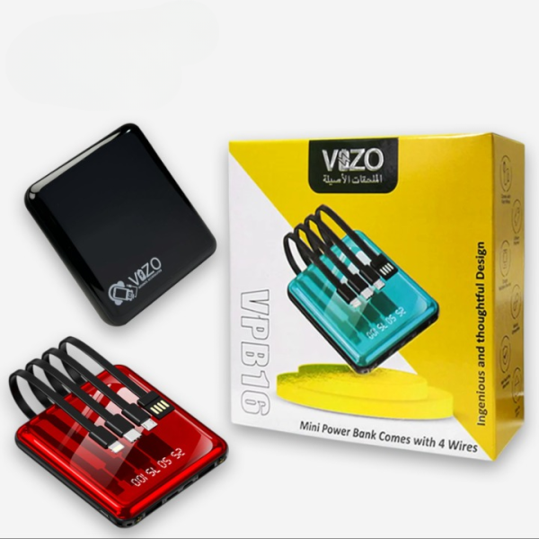 VPB16 10,000mAh Vizo Power Bank – Built-in Cables for Android, iPhone & Type-C – Compact & Fast Charging Powerbank