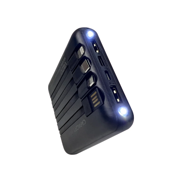 VPB16 10,000mAh Vizo Power Bank – Built-in Cables for Android, iPhone & Type-C – Compact & Fast Charging Powerbank